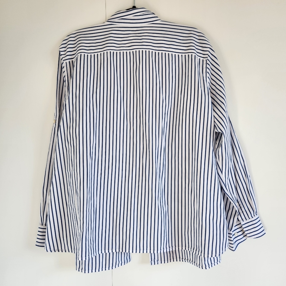 Lauren Ralph Lauren Blue White Striped Button Down Shirt Womens 3X Cotton - Picture 11 of 12